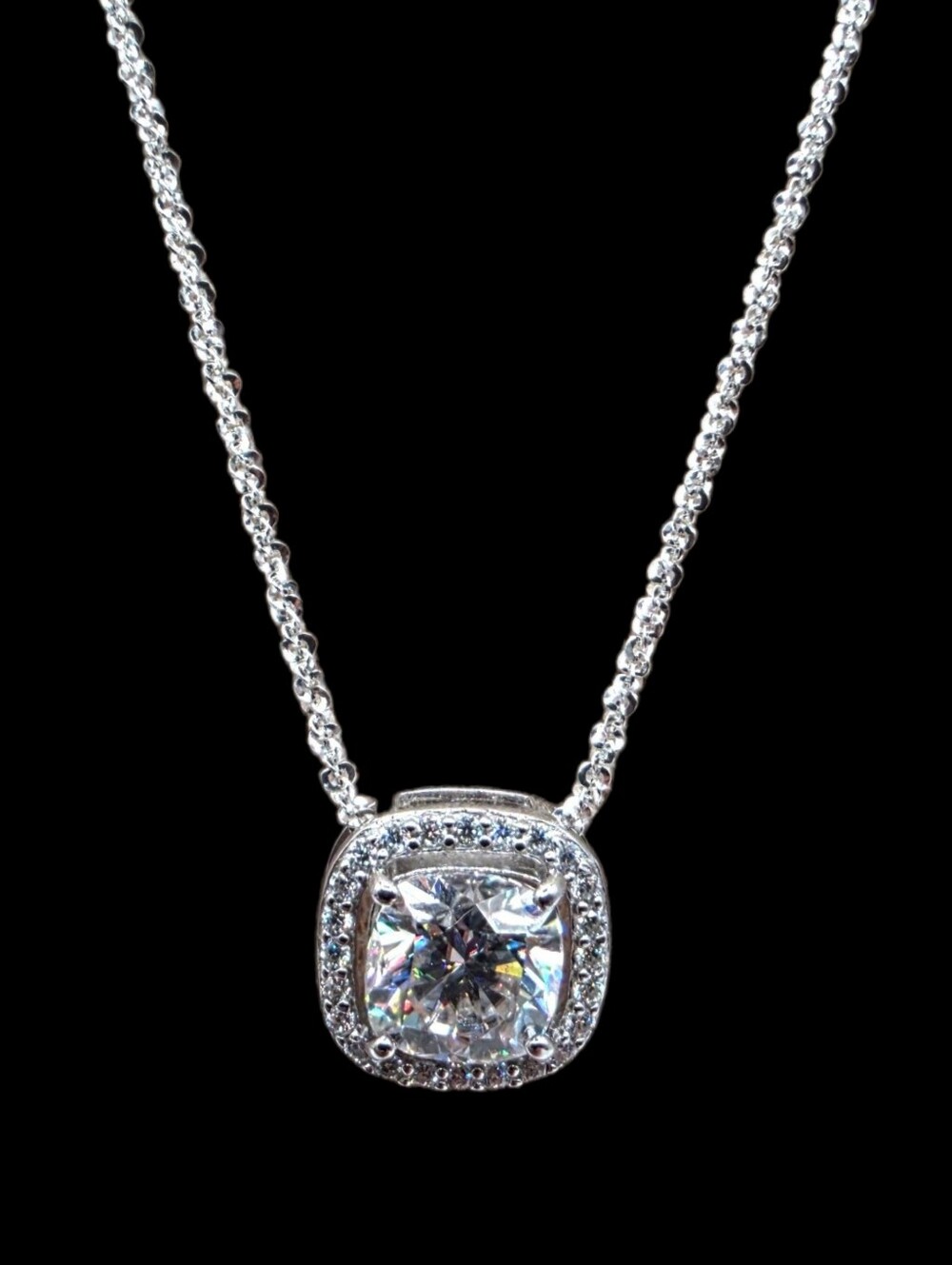 2.15 CTW Moissanite Solid 925 Sterling Silver Halo Necklace